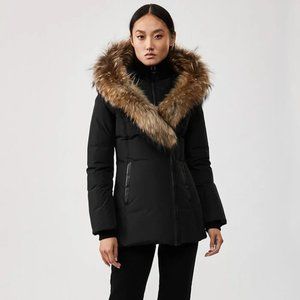 Mackage Adali Black Puffer Fur Trim Down Parka Jacket